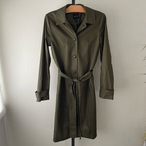RW&CO 100% Cotton Trench Coat Olive Green Military Jacket Belted Button Down